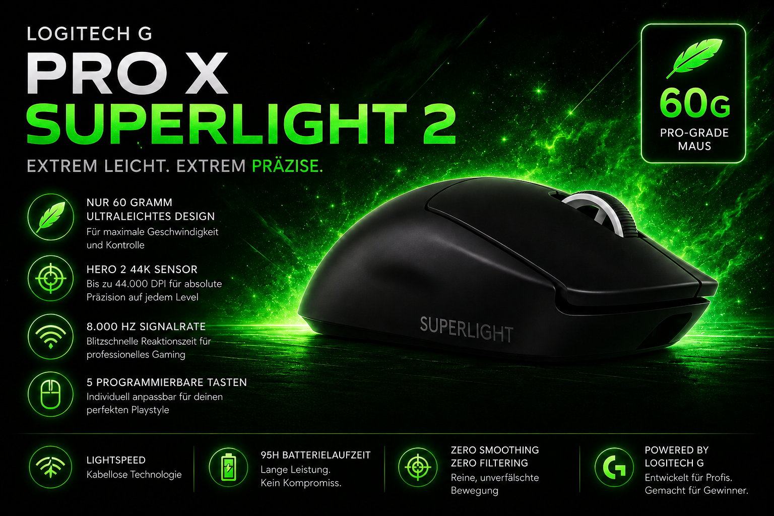 Logitech G PRO X SUPERLIGHT 2 kabellose Gaming Maus