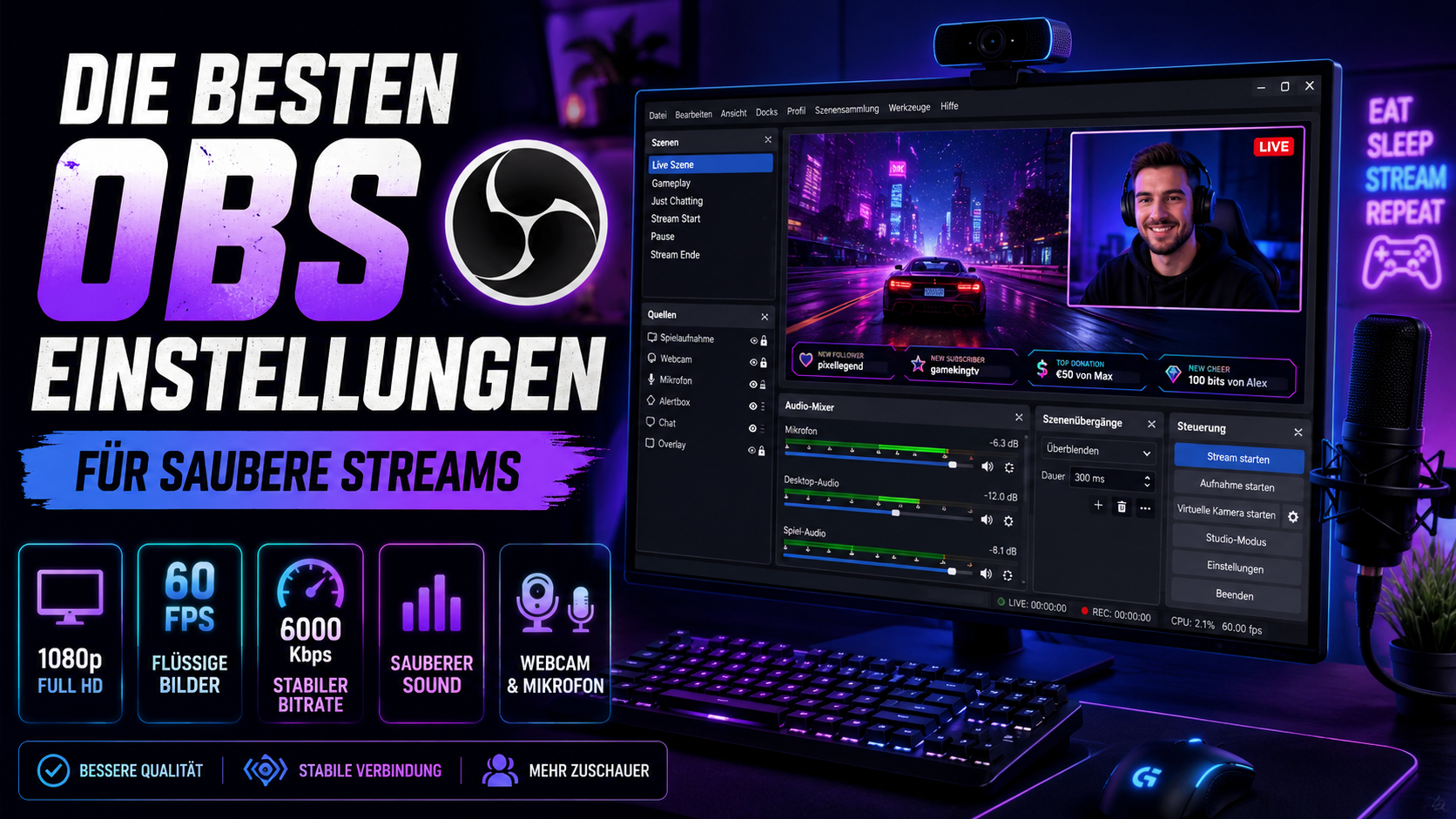OBS Einstellungen für saubere Streams Header Bild